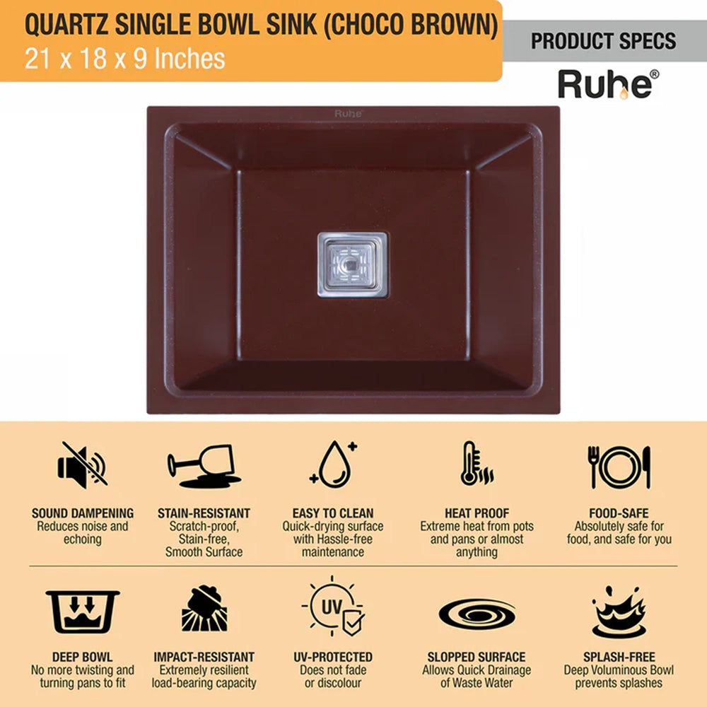Quartz Single Bowl Coloured Kitchen Sink (21 x 18 x 9 Inches)