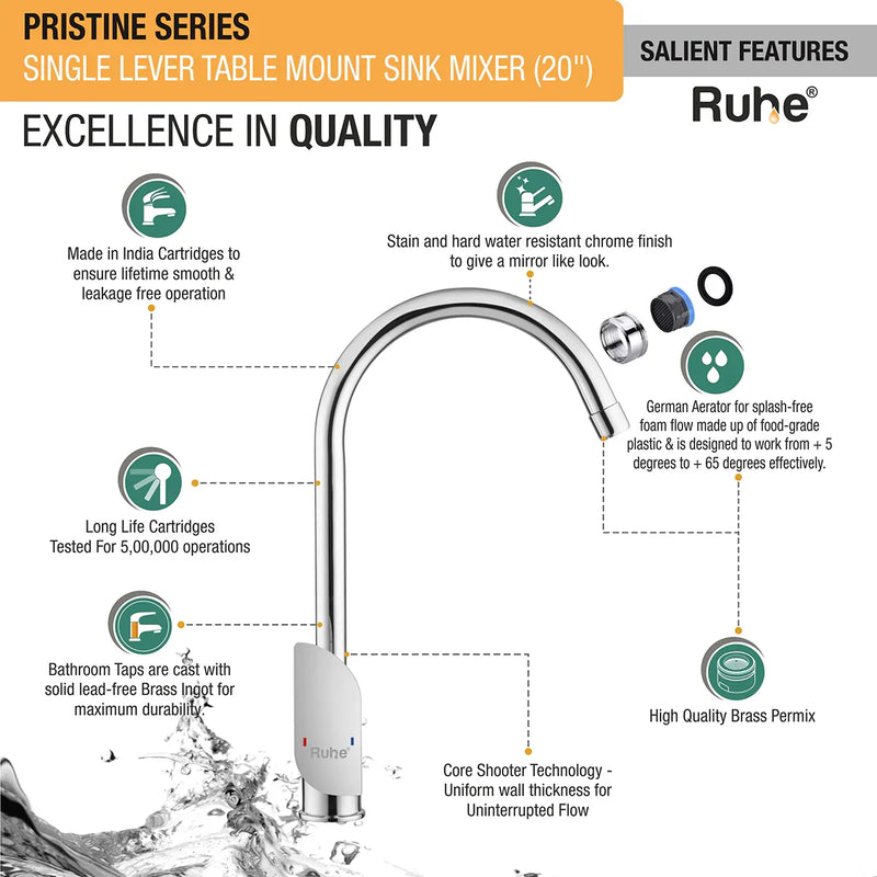 Pristine Single Lever Deck-mount Kitchen Sink Mixer Tap with Swivel Spout