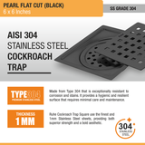 Pearl Square Flat Cut Floor Drain in Black PVD Coating (6 x 6 Inches) - by Ruhe