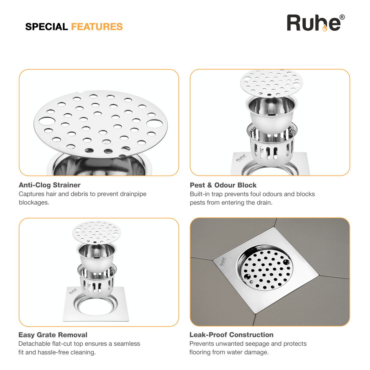 Air Flat Cut Floor Drain with Lock & Cockroach Trap