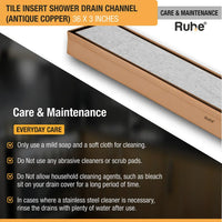 Tile Insert Shower Drain Channel (36 x 3 Inches) Antique Copper PVD Coated - by Ruhe