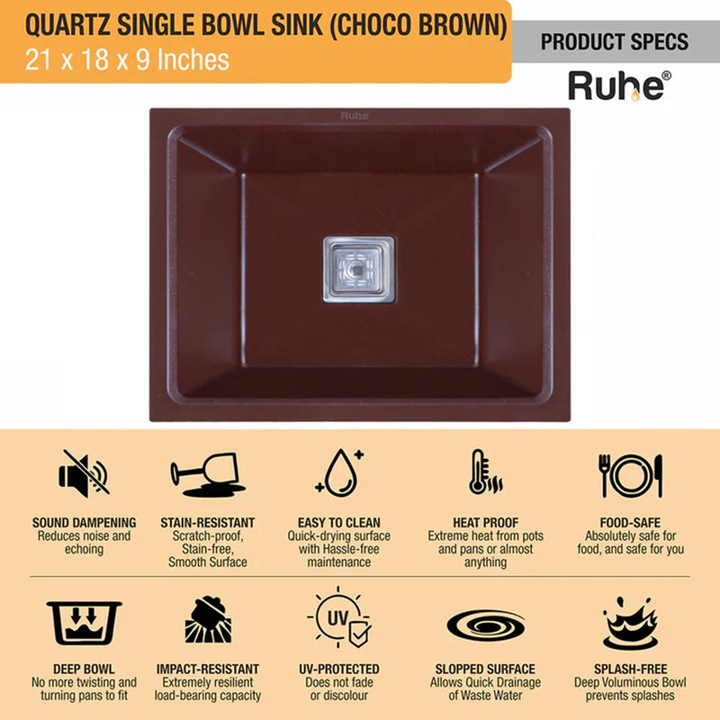 Quartz Single Bowl Kitchen Sink Coloured (21 x 18 x 9 Inches)