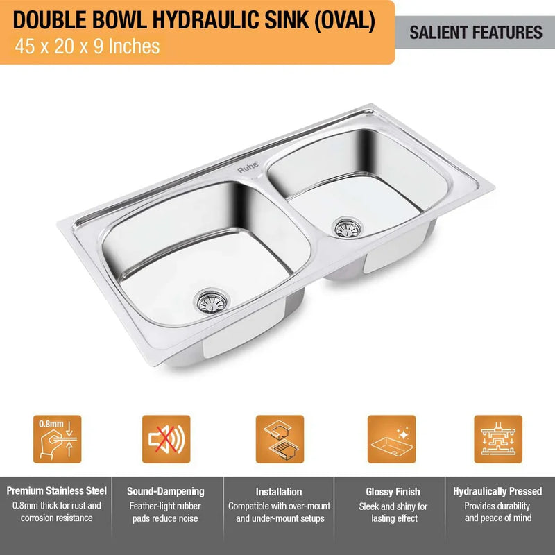 Double Bowl Premium Kitchen Sink (45 x 20 x 9 Inches)