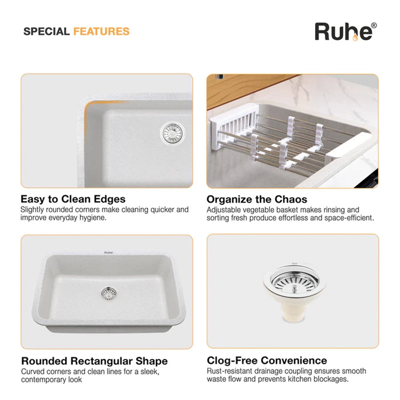 Quartz Single Bowl Kitchen Sink (31 x 19 x 9 Inches)