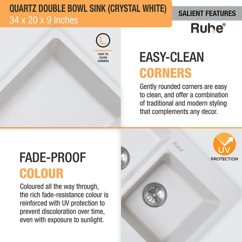 Quartz Double Bowl Kitchen Sink (34 x 20 x 9 inches)