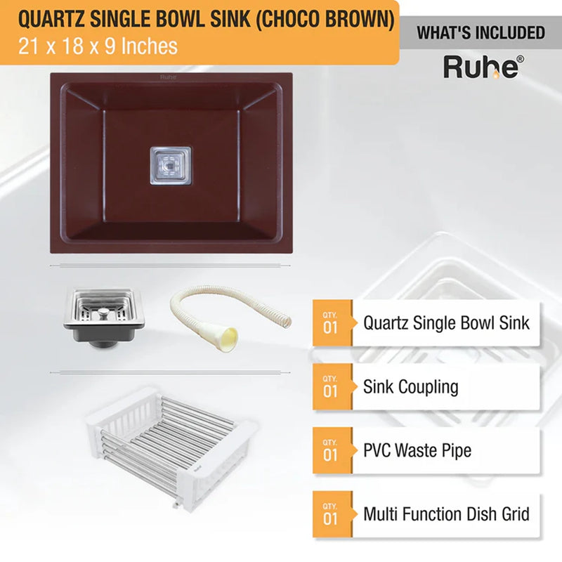 Quartz Single Bowl Kitchen Sink Coloured (21 x 18 x 9 Inches)