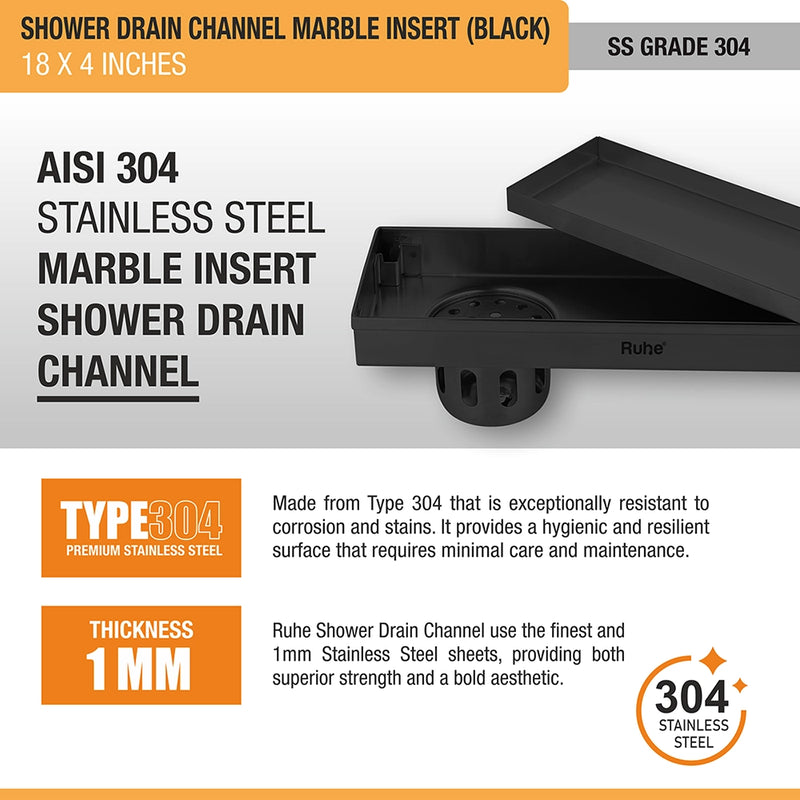Tile-Insert Shower Drain Channel (4 Inches)