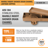 Marble Insert Shower Drain Channel (40 x 3 Inches) ROSE GOLD PVD Coated stainless steel