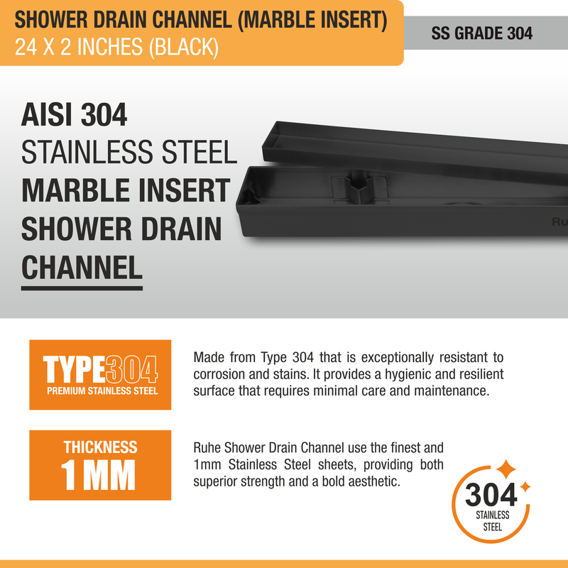 Marble-Insert Shower Drain Channel (2 Inches)