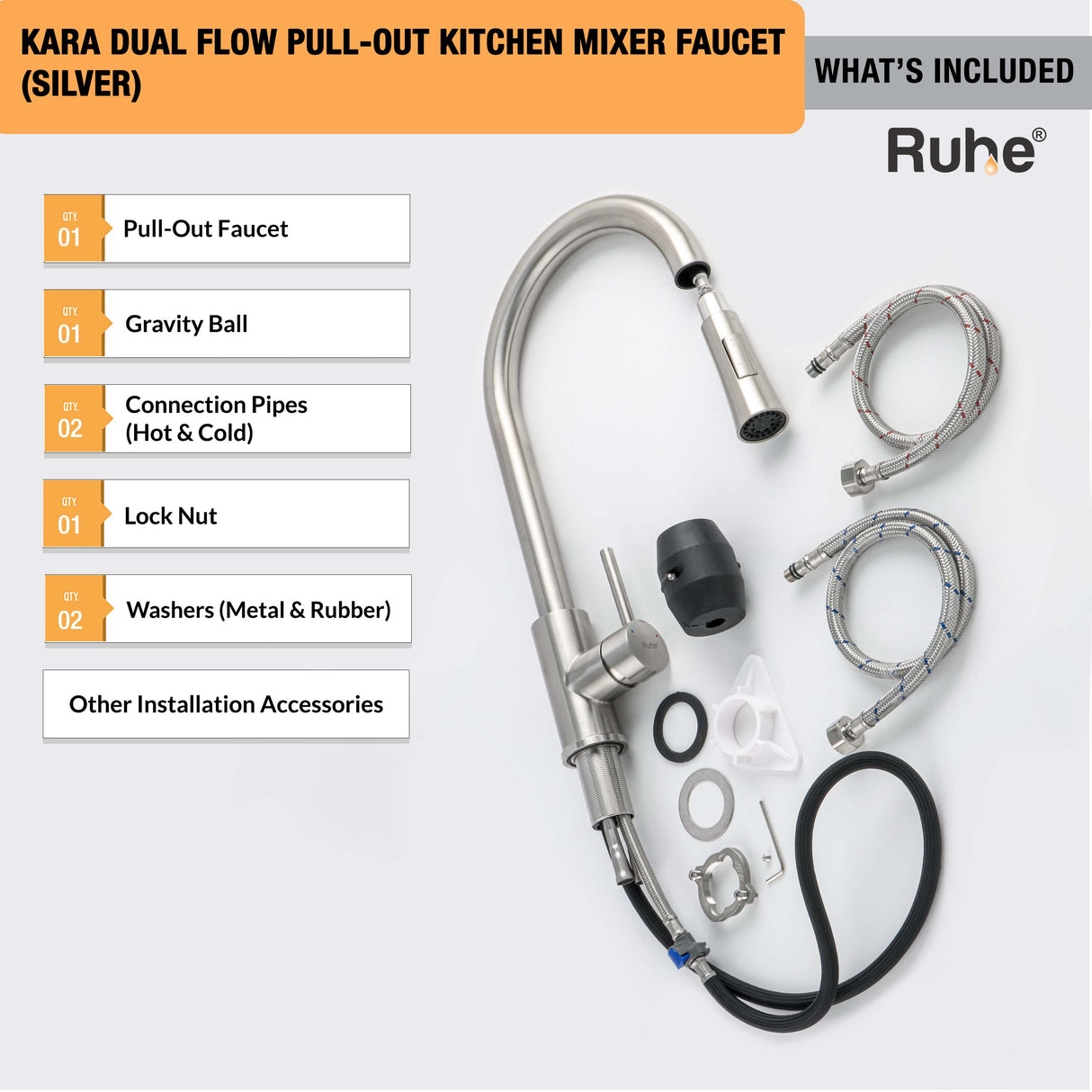 Kara Dual Flow Pull-out Kitchen Mixer Faucet (Silver)