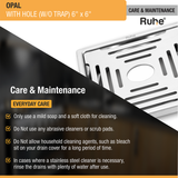 Opal Square 304-Grade Floor Drain with Hole (6 x 6 Inches) - by Ruhe®