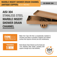 Marble-Insert 304-Grade Shower Drain Channel (4 Inches)