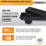 Wave Shower Drain Channel (12 x 5 Inches) Black PVD Coated stainless steel