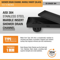 Marble-Insert 304-Grade Shower Drain Channel (4 Inches)