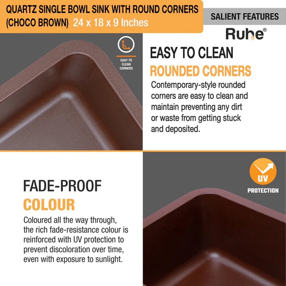 Quartz Single Bowl Coloured Round Kitchen Sink (24 x 18 x 9 Inches)