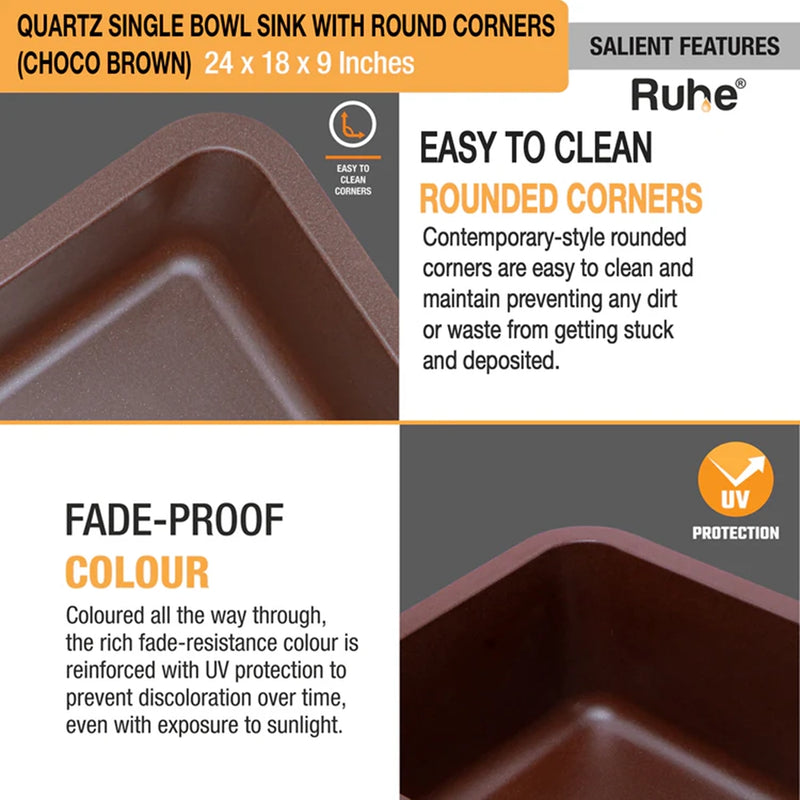 Quartz Single Bowl Round Kitchen Sink (24 x 18 x 9 Inches)