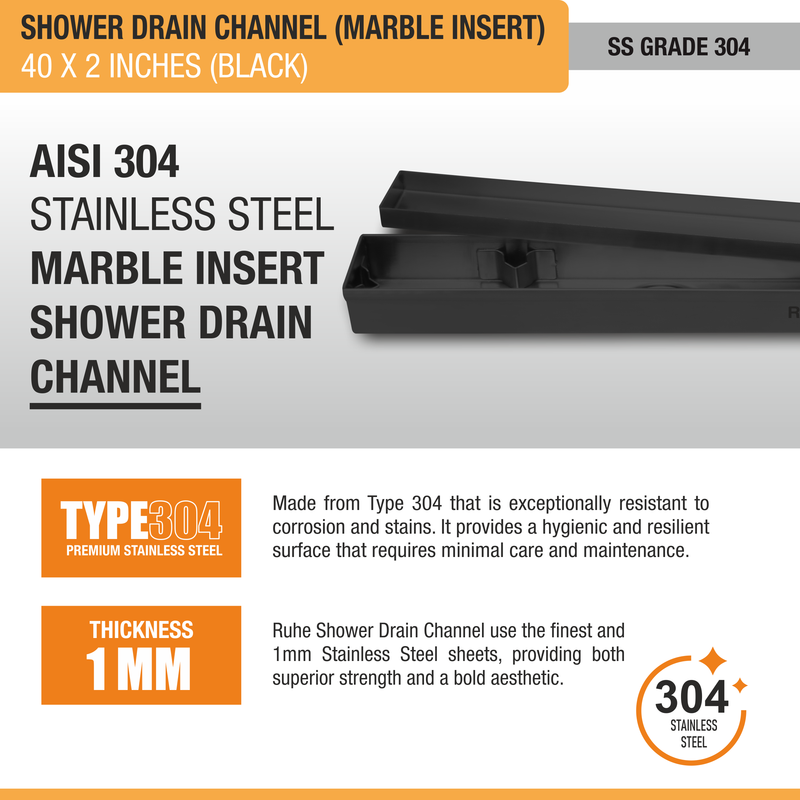 Marble-Insert Shower Drain Channel (2 Inches)