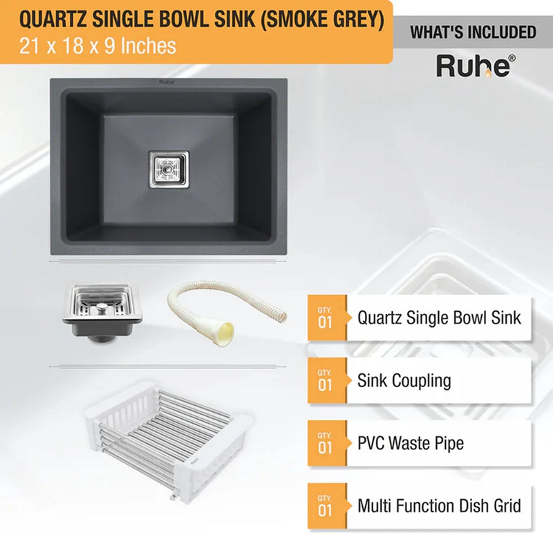 Quartz Single Bowl Kitchen Sink (21 x 18 x 9 Inches)