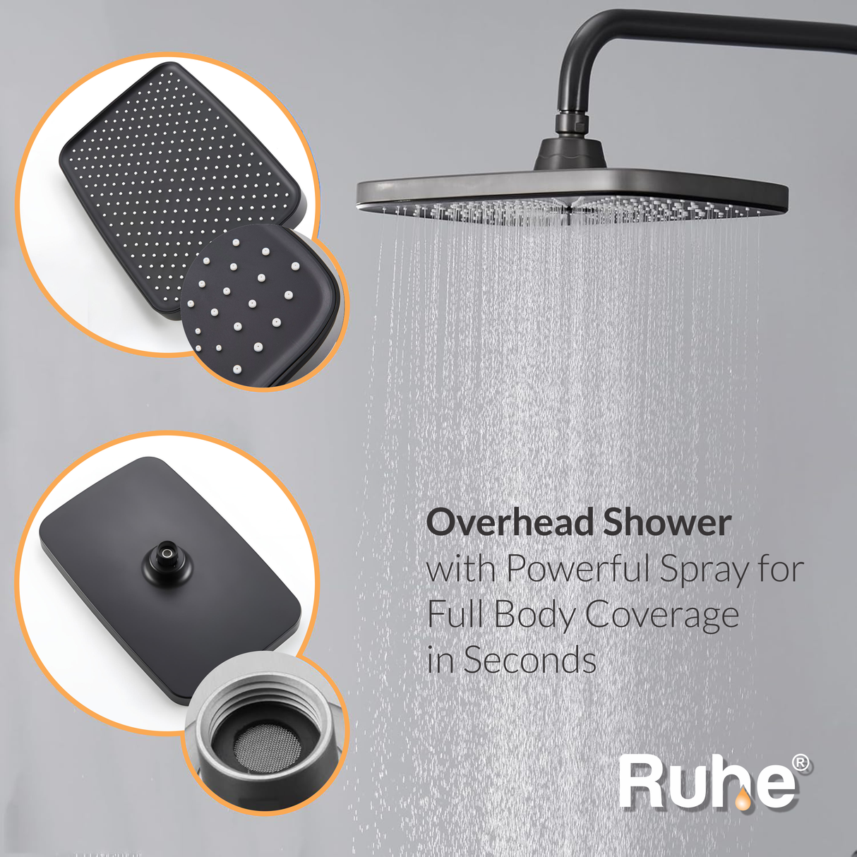 Rain Digital 4-in-1 Piano Shower Panel Complete Set including Overhead Shower, Multi-flow Hand Shower & Health Faucet - by Ruhe