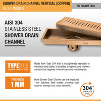 Vertical Shower Drain Channel (36 x 5 Inches) Antique Copper PVD Coated - by Ruhe