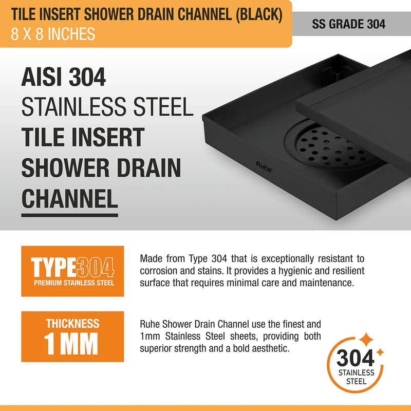 Tile-Insert Shower Drain Channel Coloured (8 x 8 Inches)