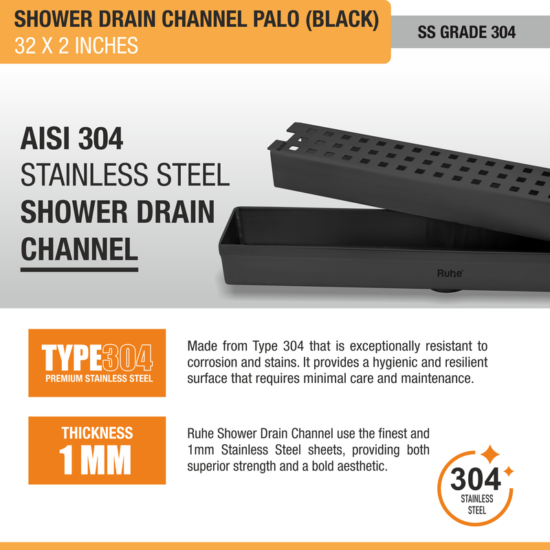 Palo Shower Drain Channel Black (2 Inches)