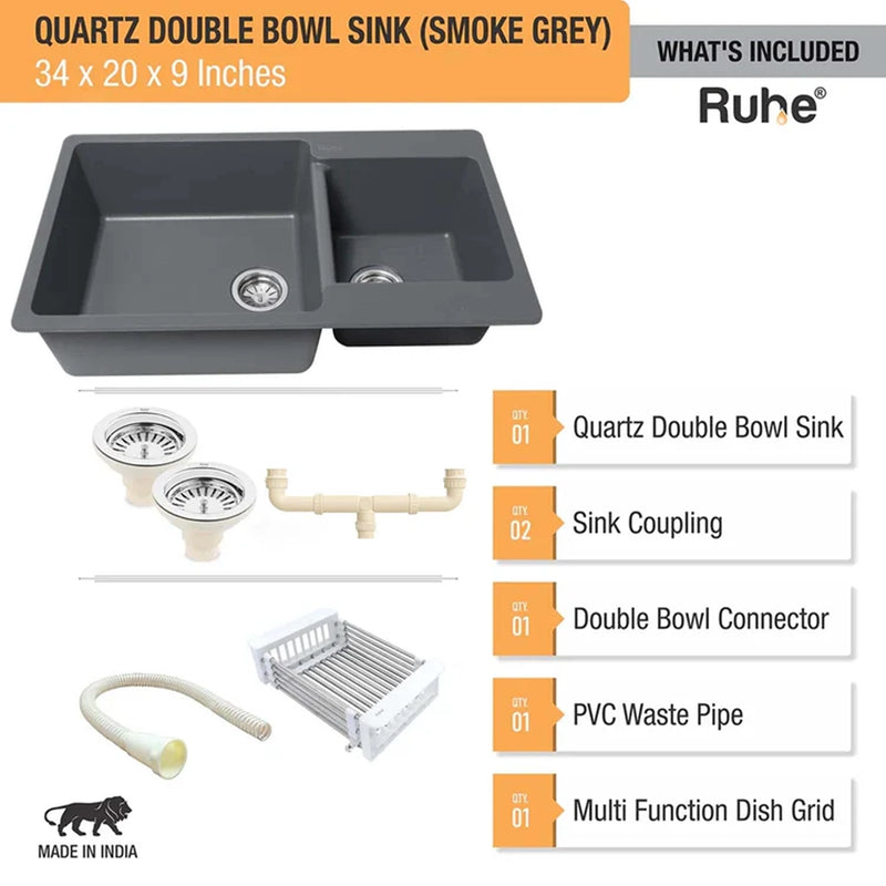 Quartz Double Bowl Kitchen Sink (34 x 20 x 9 inches)