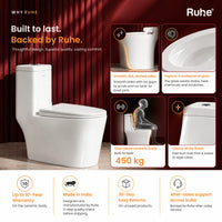 Fabia One-Piece Rimless Siphonic Western Commode with 200 mm S-Trap