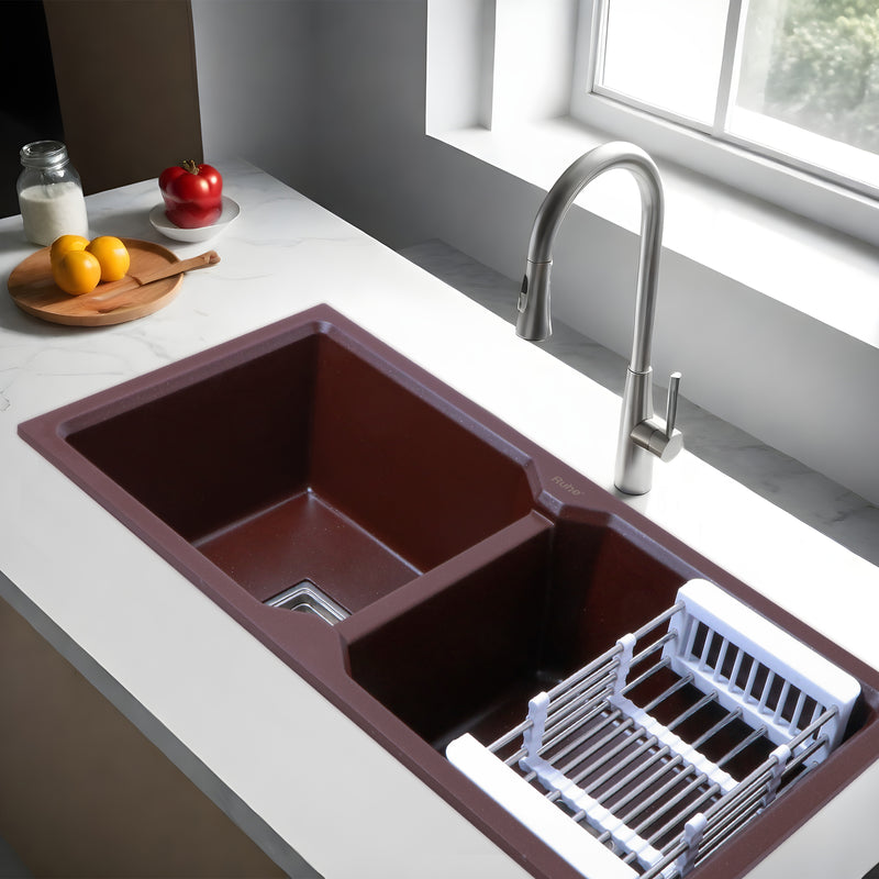 Quartz Double Bowl Kitchen Sink Coloured (45 x 20 x 9 inches)