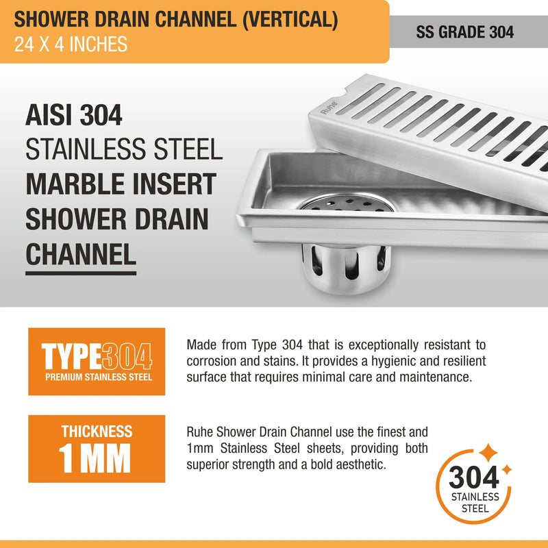 Vertical Shower Drain Channel (4 Inches)