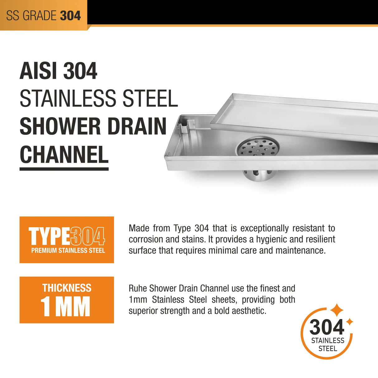 Tile-Insert Shower Drain Channel (5 Inches)