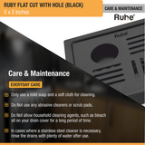 Ruby Square Flat Cut Floor Drain in Black PVD Coating (5 x 5 Inches) with Hole - by Ruhe