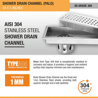 Palo 304-Grade Shower Drain Channel (5 Inches)