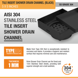 Tile Insert Shower Drain Channel (5 x 5 Inches) Black PVD Coated stainless steel