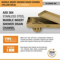 Marble-Insert 304-Grade Shower Drain Channel (4 Inches)