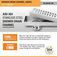 Wave 304-Grade Shower Drain Channel (3 Inches)