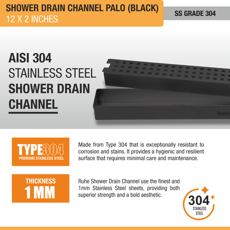 Palo Shower Drain Channel Black (2 Inches)