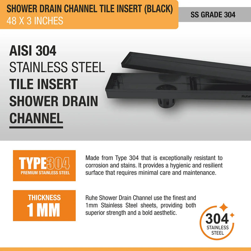 Tile-Insert Shower Drain Channel Coloured (3 Inches)