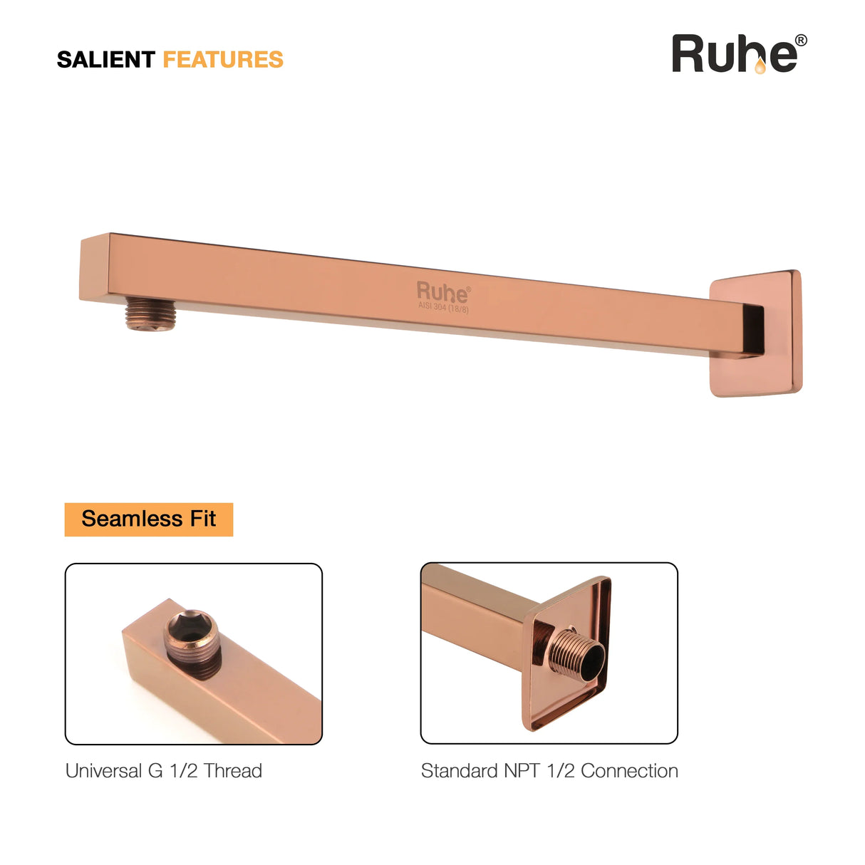 Square 304-Grade Shower Arm