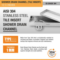 Tile-Insert 304-Grade Shower Drain Channel (4 Inches)