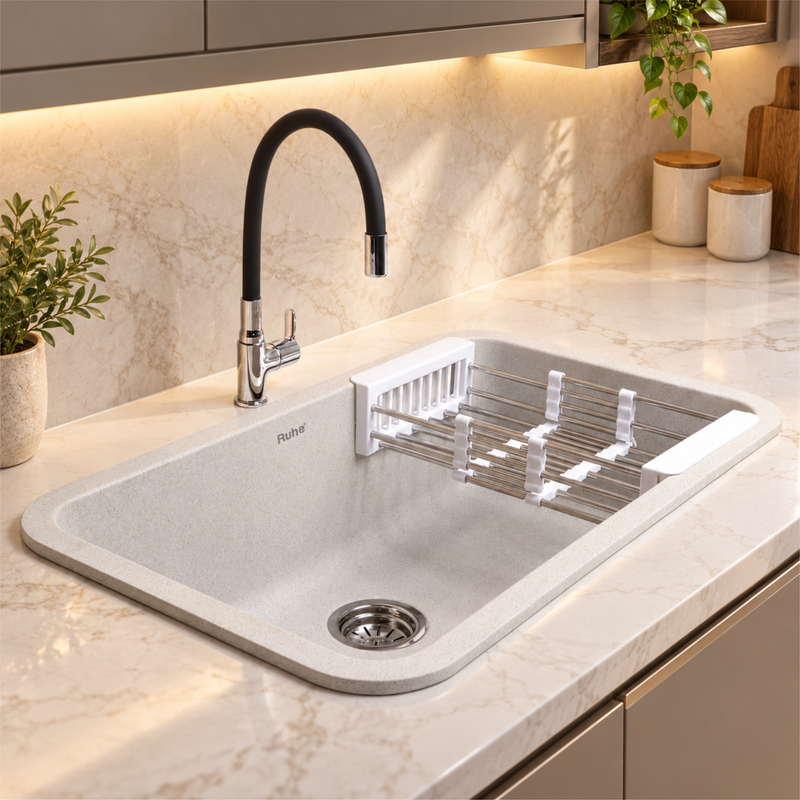 Quartz Single Bowl Sand Pluto Kitchen Sink (31 x 19 x 9 Inches)