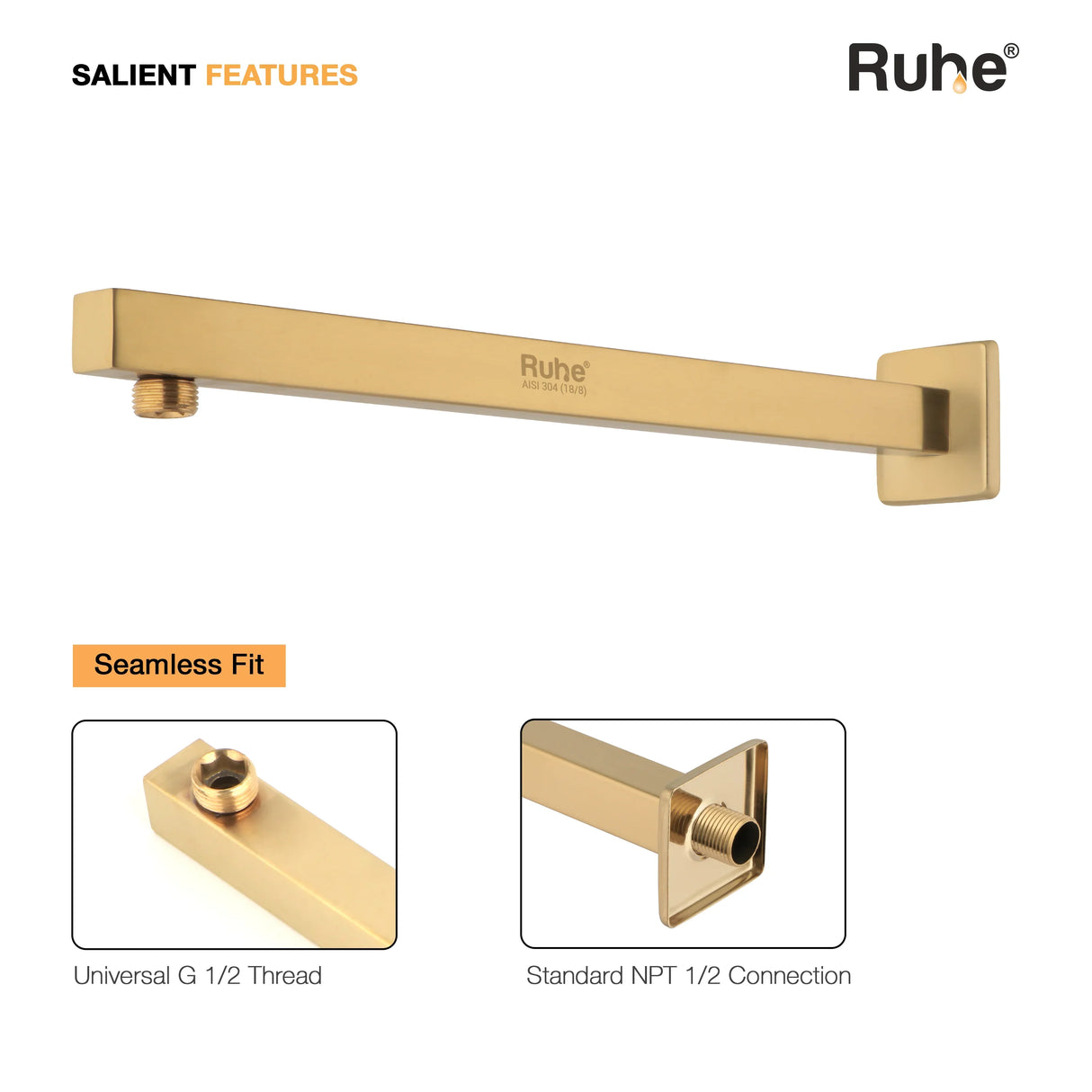 Square 304-Grade Shower Arm