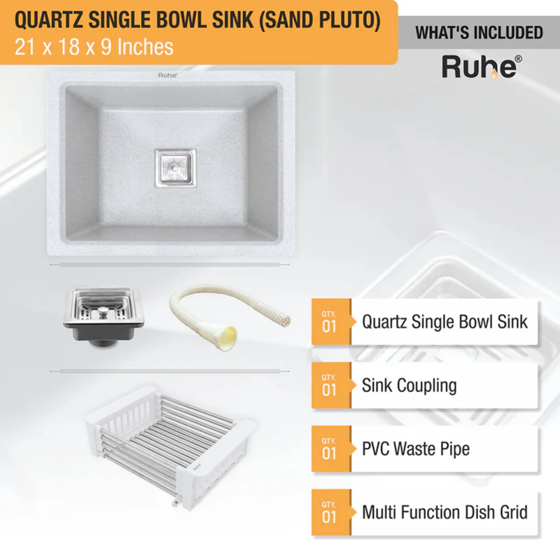 Quartz Single Bowl Kitchen Sink (21 x 18 x 9 Inches)