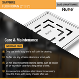 Sapphire Square 304-Grade Floor Drain (5 x 5 Inches) - by Ruhe®