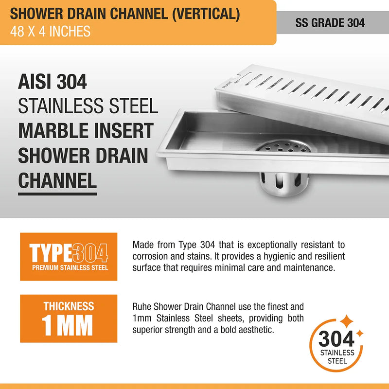 Vertical Shower Drain Channel (4 Inches)