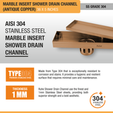 Marble Insert Shower Drain Channel (36 x 5 Inches) ROSE GOLD PVD Coated stainless steel