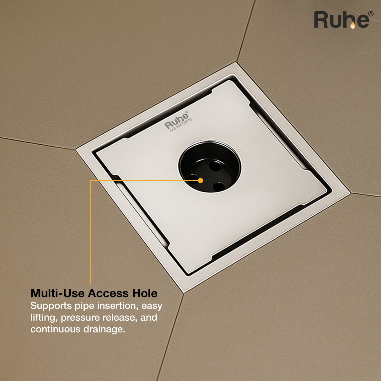 Diamond Square Flat Cut Floor Drain