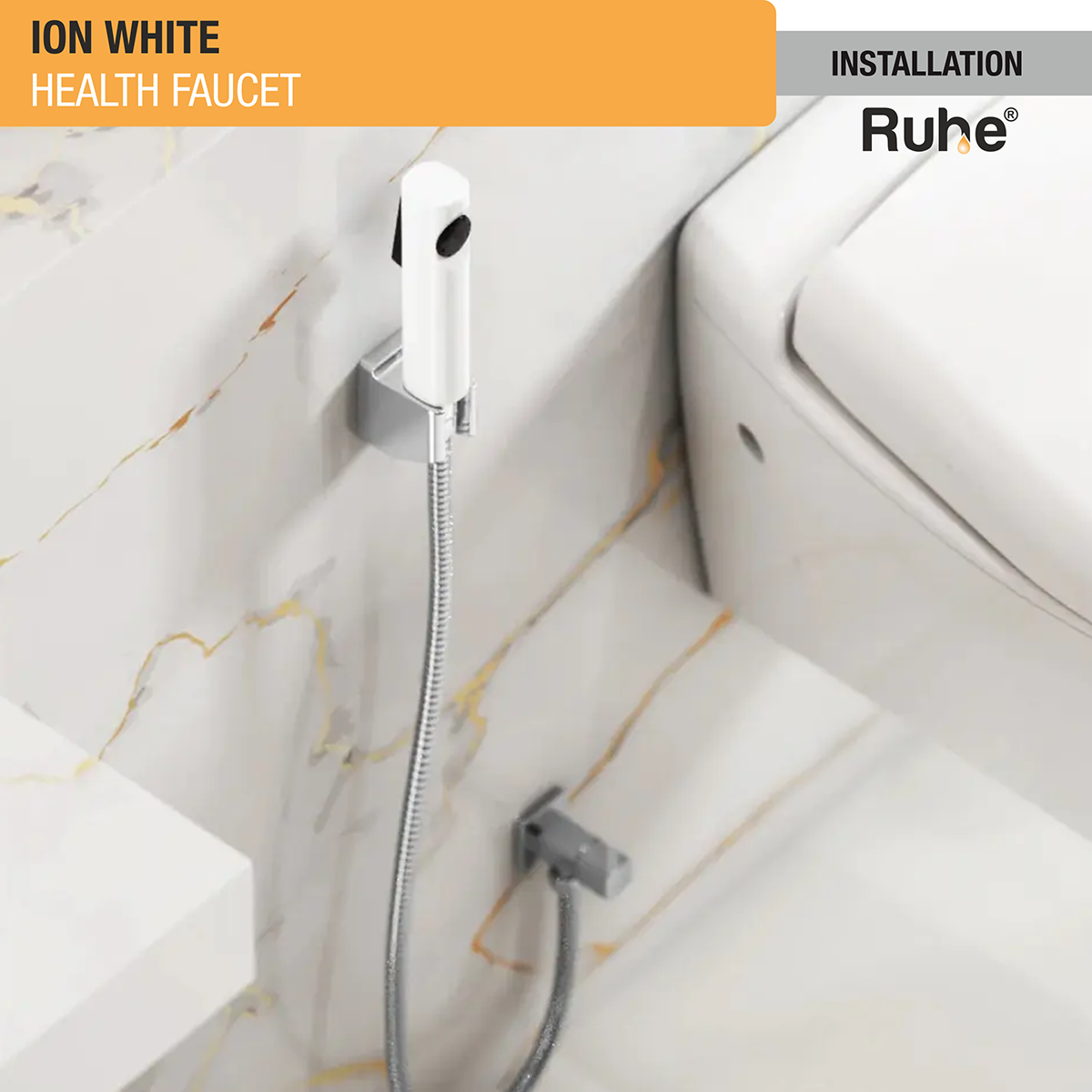 Ion White Health Faucet with Braided 1 Meter Flexible Hose (304 Grade) & Hook installation