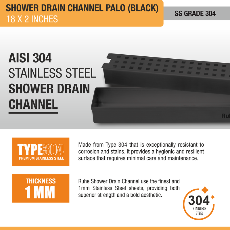 Palo Shower Drain Channel Black (2 Inches)