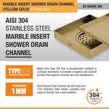 Marble Insert Shower Drain Channel (8 x 8 Inches) YELLOW GOLD PVD Coated stainless steel